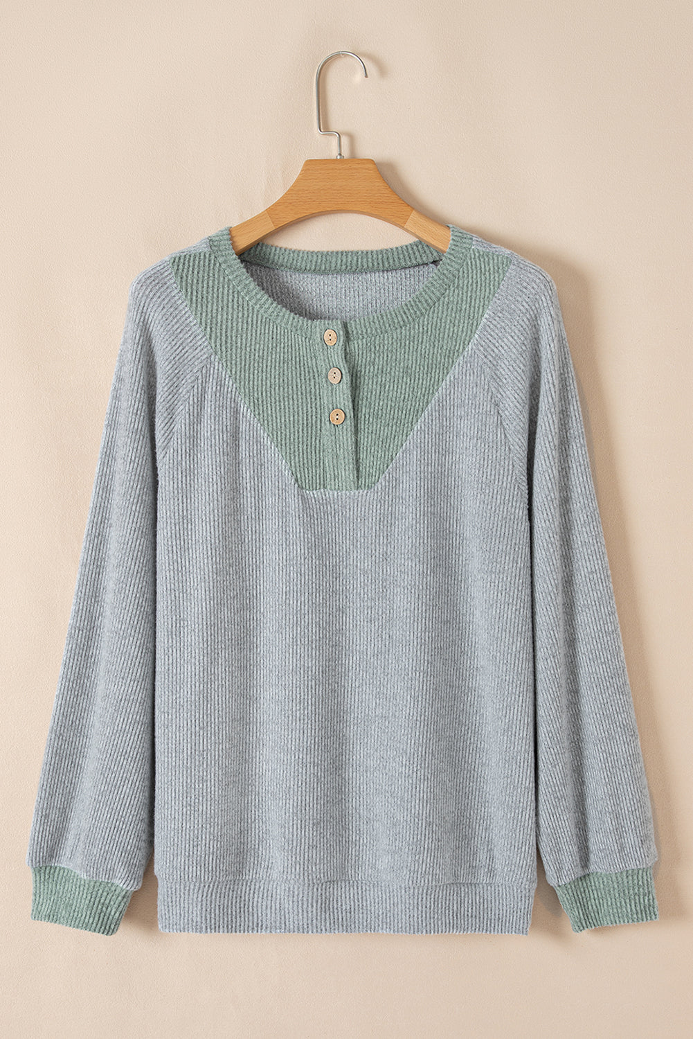 Light Grey Ribbed Loose Fit Long Sleeve Shirt