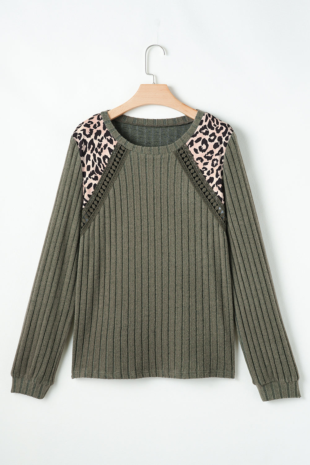 Moss Green Leopard Print Rib Top