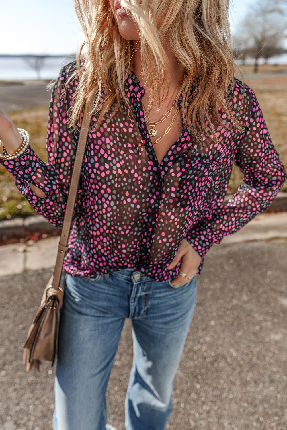 Grape Wine Polka-Dot Print Shirt